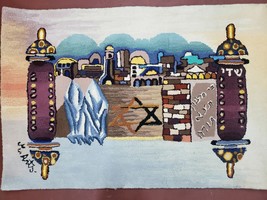 Vintage Judaica Pictorial Rug 3x5 Wool Handtufted Jerusalem Chanuka Gift Star - $737.00