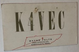 Vintage CB Ham radio Card K4VEC Nashville Tennessee 1962 - £3.90 GBP