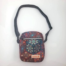 New Handmade Canvas Crossbody Bag Red Kaleidoscope Print 6&quot;x 8&quot; x 2&quot; Adj... - £26.30 GBP