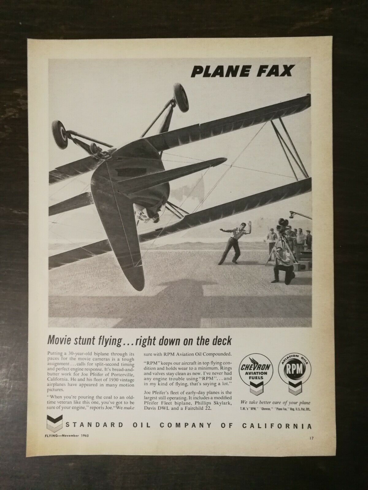 Vintage 1960 Standard Oil Company Movie Stunt Airplane Flying  Original Ad - $6.64