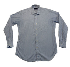 David Donahue Blue Micro Plaid Dress Shirt Men’s Large Long Sleeve  - £17.58 GBP