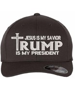 Jesus is my savior Trump is my President Gray Flex Fit Fitted Embroidere... - $26.72