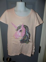 Btween Unicorn Pink Striped Sequins Hi Low Hem Short Sleeve Shirt Size 10 Girl&#39;s - £13.37 GBP