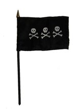 O3 Jolly Roger Pirate Condent Skulls Flag 4&quot;x6&quot; Desk Set Table Stick Black Base  - £3.50 GBP