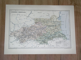 1887 Antique Map Of Department Of PYRENEES-ORIENTALES Perpignan / France - £19.93 GBP