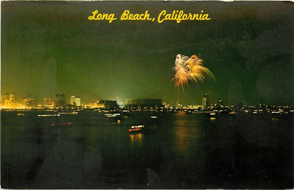 Chrome Postcard CA J122 Long Beach Fireworks Night Shot Arena Ocean Boul... - $3.47