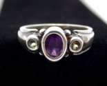 Vntg .925 Sterling Band Ring w Oval Purple Amethyst 2 Green Peridot Sz 6... - $23.75