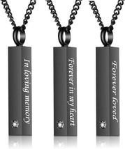 3 Pack Crystal Black Cremation Jewelry for Ashes Silver Urn Ash Necklace Memory - $21.77