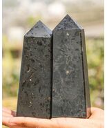 Black TOURMALINE Crystal Fengshui TOWER SET Healing Chakra Stone Decor G... - $227.68