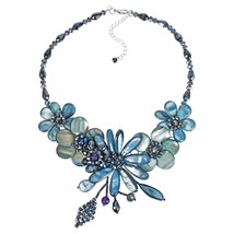 Blue Iridescence Mixed Stone, Seashells and Crystal Floral Necklace - £46.77 GBP