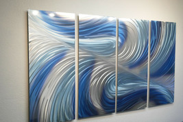 Abstract Metal Wall Art- Contemporary Modern Decor Original Echo 3 Blues v2 36&quot; - £172.21 GBP