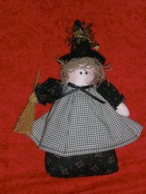 Cute Handcrafted 7&quot; Halloween Witch With Hat And Broom Decoration - £5.50 GBP