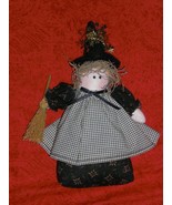 Cute Handcrafted 7&quot; Halloween Witch With Hat And Broom Decoration - £5.53 GBP