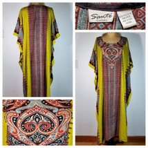 Sante Classics Kaftan One Size Yellow Red Duster Dress Paisley Luxe Stri... - £13.82 GBP