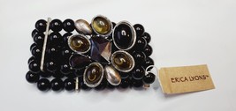 Erica Lyons Stretch Bracelet Beaded Balls Black W Silver &amp; Green New  #19 - $18.28