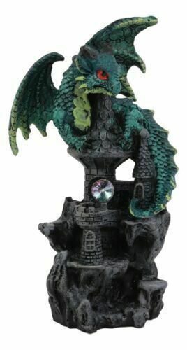 Green Earth Dragon Perching On Castle Tower Top Statue With Rhinestone C... - $17.99