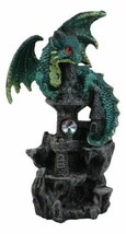 Green Earth Dragon Perching On Castle Tower Top Statue With Rhinestone Crystal - £14.41 GBP
