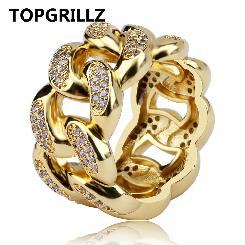 Cuban Link Chain Ring Men&#39;s Hip Hop GolIced Out Cubic Zircon Jewelry Rin... - $25.37
