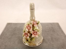Pearlescent Porcelain Hand Bell, 3D Petunias, Embossed Grapes &amp; Leaves, Vintage - £11.74 GBP