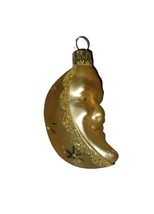 Vintage German Glass Gold Glitter Crescent Moon Face Ornament - £23.59 GBP