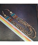 Antique etched agate decorated carnelian coral Tuquoise beads necklace - $331.20
