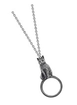 1928 Jewelry Pewter Cat Magnifying Glass Pendant Necklace 30 - £98.96 GBP