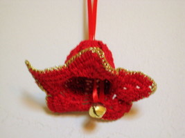 Decor - Flower Ornament 2&quot;x3&quot;  red with gold trim bell and red ribbon Gift Idea - £10.23 GBP