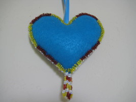 Heart - Deco Ornament (Felt-stuffed) 5&quot; Lots of beads both sides!  - £10.11 GBP
