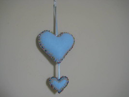 Heart Double (Felt-stuffed) 7.5&quot; beads both sides light blue rainbow colors - $12.95