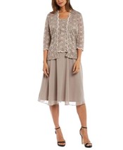 R&amp;M Richards Womens Lace Chiffon Dress Only,1-Piece Size 12 Color Sand Beige - £93.87 GBP