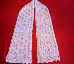 Vintage Design Shawl - white- knitted - 7&quot;x54&quot; Great Gift Idea  - $89.00