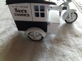 Vintage Sees Candies Metal Motorcycle Delivery Truck with Sidecar Toy - £16.72 GBP