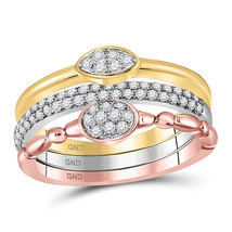 10kt Tri-Tone Gold Womens Round Diamond 3-Piece Stackable Band Ring Set 1/2 Cttw - £554.28 GBP