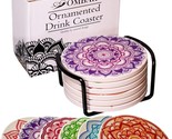 Set of 6 Rainbow Mandala Design Coasters w/ Holder -  Extra Large &amp; Abso... - £15.91 GBP