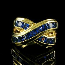 4 Ct Princess Cut Blue Sapphire &amp; Diamond Engagement Ring 14K Yellow Gold Over - £88.31 GBP
