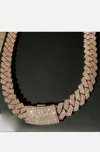 18Ct Real Moissanite Men 16mm x 24&quot; Cuban Link Chain 14K Rose Gold Plated - $1,538.29