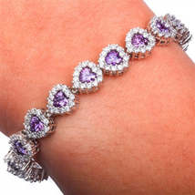 7.10 Ct Heart Simulated  Amethyst  Tennis Bracelet Gold Plated 925 Silver - £133.58 GBP