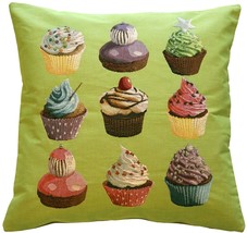 Cupcakes on Green French Tapestry Throw Pillow, with Polyfill Insert - £31.59 GBP