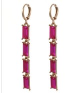 Fuschia Pink Glass Rectangles Dangle Drop Fashion Earrings Gold Tone NWT - £13.32 GBP