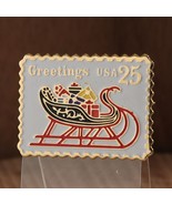 Christmas Greetings USA 25 Cents Sleigh Postage Stamp Lapel Pin The Marc... - $17.83