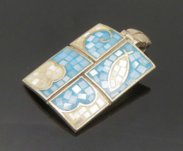 925 Sterling Silver - Vintage Mother Of Pearl Mosaic Pattern Pendant - PT16102 - £49.99 GBP