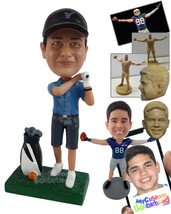 Personalized Bobblehead young golfer watching how he hits the hole in one wearin - £71.48 GBP