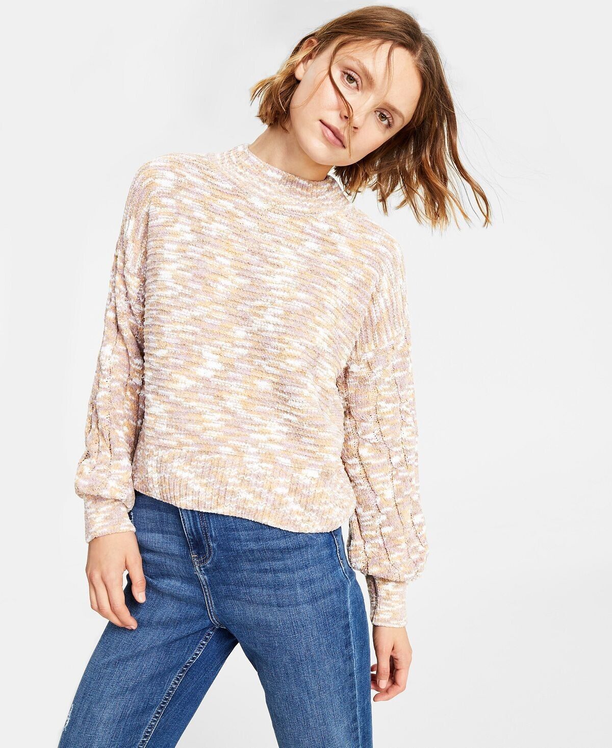 Hippie Rose Women&#39;s Juniors&#39; Chenille Space-Dye Mock-Neck Sweater Pink S... - $14.95