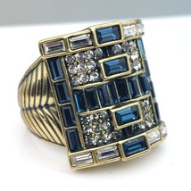 Heidi Daus Vintage Gold-Tone Ring With Blue &amp; Clear Crystal Accents Geometric St - $86.11