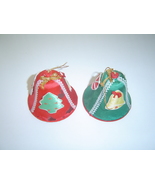 Vintage Fabric Covered  Christmas Bell Ornaments Red and Green  - £19.74 GBP