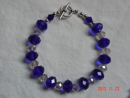 Royal Blue and Clear Swarovski Crystal Bracelet - Free Shipping - £15.62 GBP