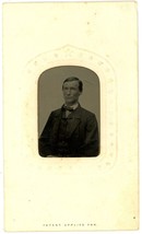 Circa 1860&#39;S Cdv Cartouche Hand Tinted Tintype Handsome Man Wearing Suit &amp; Tie - £13.32 GBP