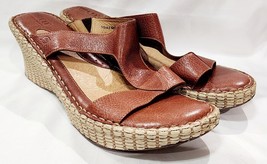 Born BROWN LEATHER Woven Wedge Platform Open Toe Slide 42 Sandal Women 1... - $29.99