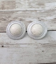 Vintage Clip On Earrings - Stone Effect Cream with Silver Tone Halo Statement - £11.00 GBP