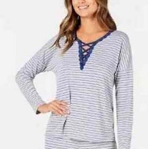 Alfani Women&#39;s Printed Lace-Up Pajama Top, Nautical Stripe, S &quot;TOP ONLY&quot; - £9.48 GBP